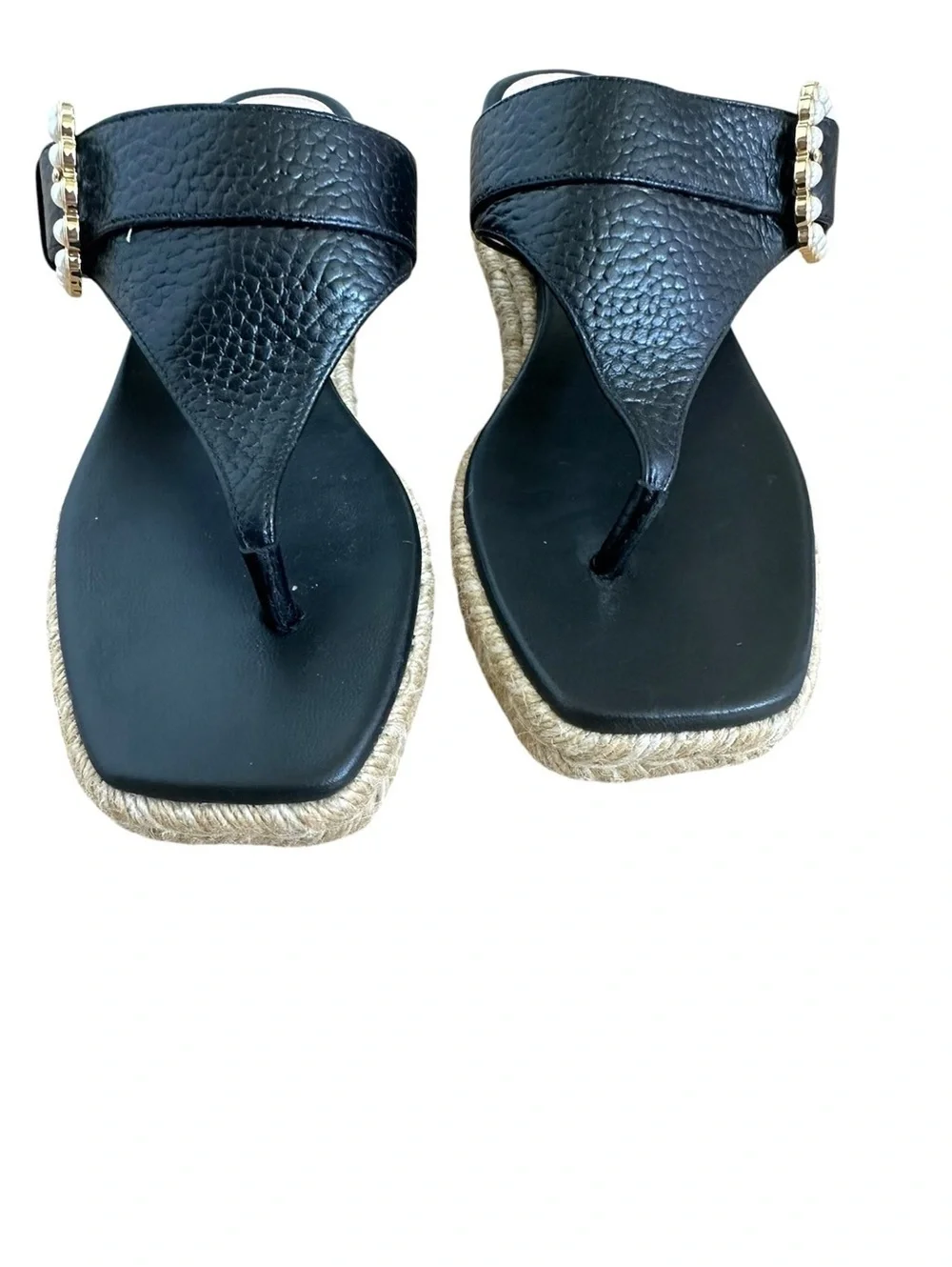 Stuart Weitzman Pearl Buckle Espadrille Sandal